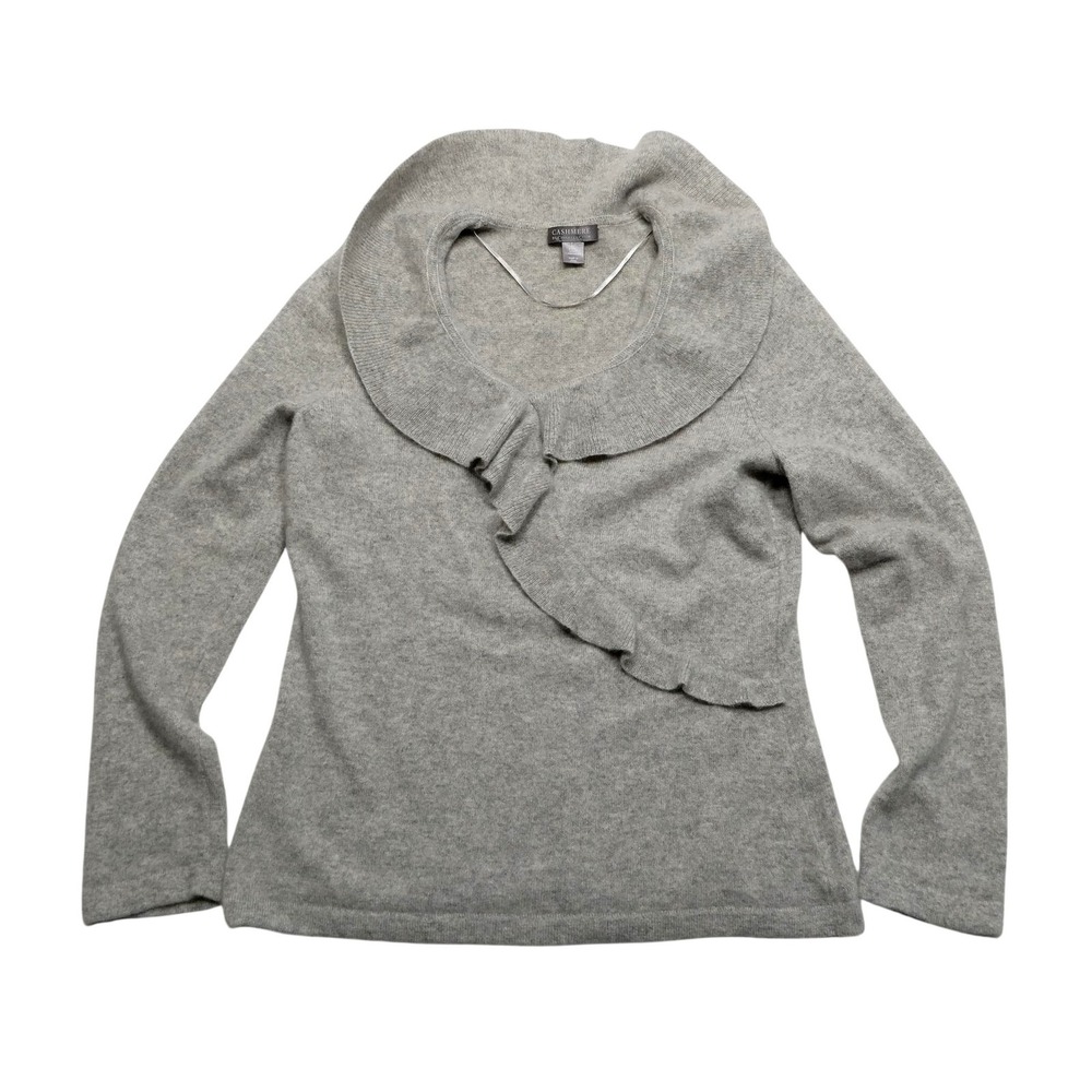 Charter Club Sweater Womens Large Gray 100% Cashmere Ruffle Cowl Neck Pullover